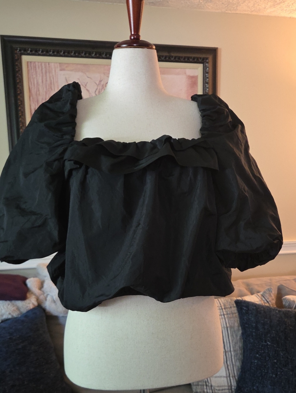 Zara Black Puff Sleeve Square-Neck Crop Top